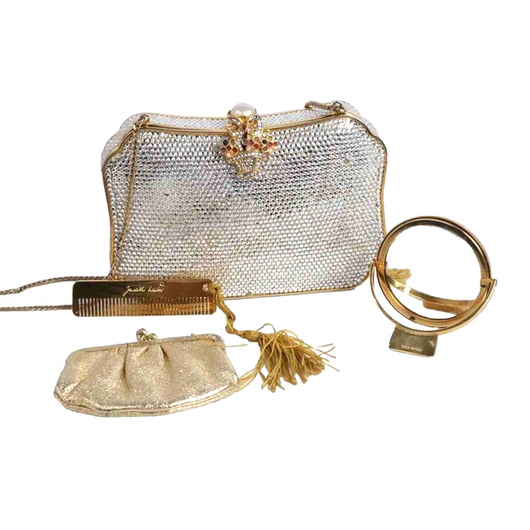 Vintage Judith Leiber Swarovski Crystal Minaudiere Evening Bag With Comb, Mirror - Picture 13 of 16